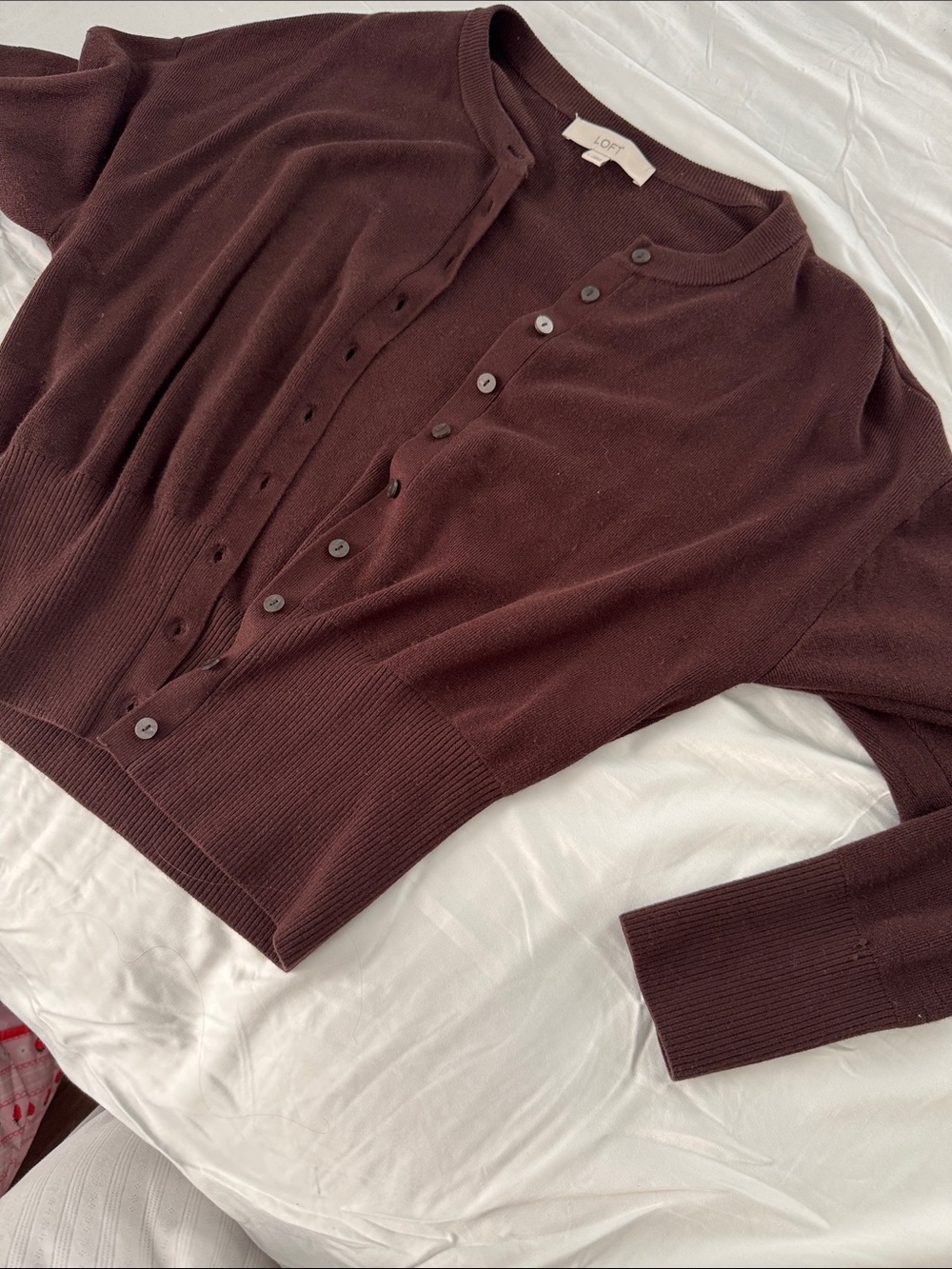 LOFT Chocolate Brown Crewneck Button Cardigan
